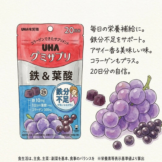 UHA 味覺糖鐵+葉酸軟糖
20日份